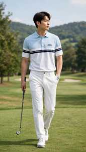 Polo de manga corta con bloques de color para hombre, camiseta de golf a rayas azul y blanco - Product Image 2