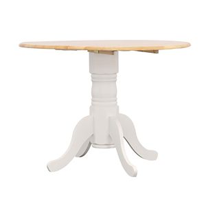 Tavolo da Pranzo Rotondo Naturale Marrone e Bianco con Pratico Piano Ribaltabile, Prodotto Ecologico - Product Image 1