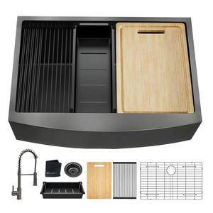 22x33 pollici singolo ciotola lavello da cucina 18 Gauge in acciaio inox stile fattoria stazione di lavoro con rubinetto di canna di fucile Design tutto in uno - Product Image 2