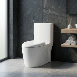 WC monobloc certifié CE avec chasse d'eau Tornado, abattant à fermeture douce, double chasse, suite sanitaire en porcelaine - Product Image 6