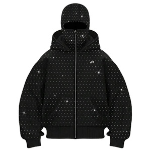 Black Heavyweight Zip up Men's Hoodies Face <b>Cover</b> Mask 100% Cotton Oversized Streetwear Custom Manufacturing - Product Image 1