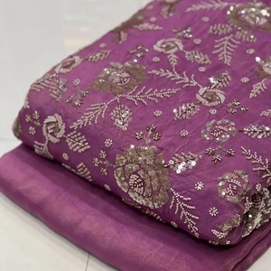 Beaded Embroidery Silk Fabric Wholesale Supplier Beaded Work Silk Fabric Manufacturer India Embroidered Silk Fabric with Beads F - Product Image 3