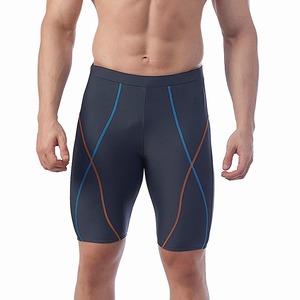 <b>Men's</b> Athletic Compression <b>Shorts</b> Black Bermuda Swimwear With Blue And <b>Orange</b> Stitching Sporty Tight Fit <b>Shorts</b> - Product Image 1