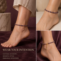 Bijoux spirituels, pierre précieuse violette, Reiki, bracelet de cheville, pierre d'énergie naturelle, bracelet de cheville en argent 925