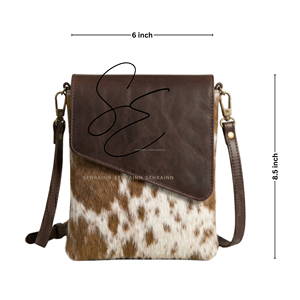 Western Leather <b>Fur</b> Cowhide Purse Vintage Real Leather Crossbody Phone Bag Everyday Custom ODM Small Sling Bag For Men Women - Product Image 3