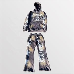 ชุดวอร์มผ้าฝ้าย100% สำหรับผู้ชายชุดวอร์ม2ชิ้นเสื้อฮู้ดแบบมีซิปพิมพ์ลายกราฟิกแนวสตรีทแวร์แบบกำหนดเอง - Product Image 6