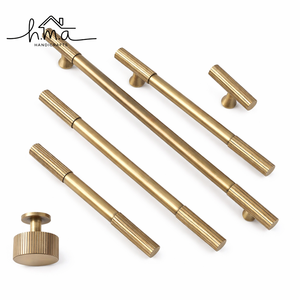 Solid <b>Brass</b> Handles Knitted Ribbed Bedroom Wardrobes Kitchen Cabinet Long Pulls Bronze T-bar Drawers <b>Knobs</b> Door Hardware - Product Image 1