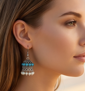 DIVYORO TURQUOISE PEARL JHUMKA - Product Image 3