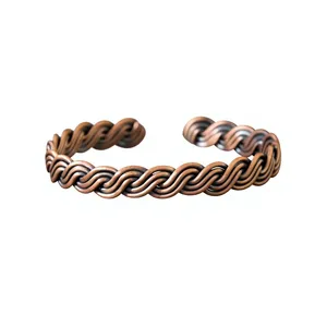 Pulsera de Salud Abierta de Cobre Sólido con Ondas Entrelazadas, Estilo Ayurvédico Tradicional, Joyería Metálica de Moda, Diseño Exquisito - Product Image 1