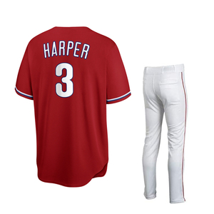 Ensemble de maillots de baseball personnalisés par sublimation OEM pour hommes, pantalon rouge et blanc, manches courtes, col en V, polyester respirant, uniforme - Product Image 3