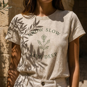 T-shirt personnalisé pour femme en jersey simple 100 % lin, doux, écologique, style Y2K - Product Image 2