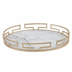 Plateau de service ovale en marbre et métal pour la décoration de table, exportateur en gros - Product Image 6