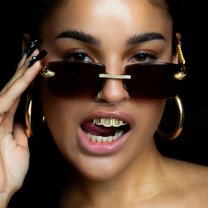 Grillz personnalisé à face ouverte en argent 925 et or 18 carats avec diamant rond taille brillant et moissanite pour mariage ou cadeau - Product Image 2