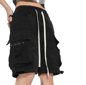 Pantalones cortos Cargo elásticos de cintura alta para mujer, verano, Color sólido, gran oferta, pantalones cortos con cordón de calidad, botón de decoración con Logo, venta al por mayor - Product Image 1