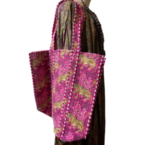 Bolso Tote Rajasthani con Estampado de Leopardo, Cierre de Cremallera, Tela de Algodón Suave, Gran Capacidad, Portátil, Decoración con Letras - Product Image 1