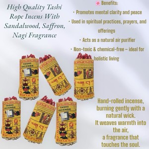 Ensemble d'encens en corde tibétain Tashi et bois de santal fait à la main au Népal de 2 compagnons de méditation de yoga brûlant doucement avec une mèche naturelle - Product Image 6