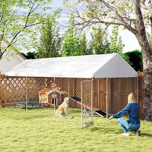 Canile per cani da esterno con portarotolo regolabile girevole impermeabile resistente ai raggi UV con chiusura di sicurezza 19.7X7.5 'X 7.5'-gabbia per animali domestici - Product Image 2