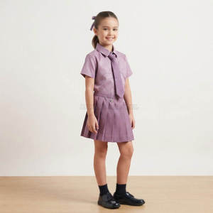 Camisa escolar Oxford morada para niñas con corbata y falda plisada, conjunto de uniforme escolar de algodón para primaria - Product Image 2