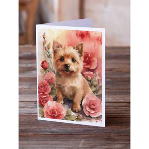 Norwich Terrier Valentine Roses Whimsical A7 Greeting Cards Pack of 8 Blank Note Cards with <b>Envelopes</b> <b>5x7</b> Size - Product Image 2