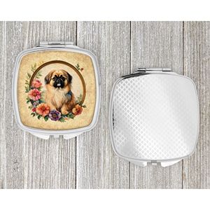 Miroir de maquillage de voyage compact Pekingese Flowers cadeau de conception de poche pliant pour femmes et filles - Product Image 4