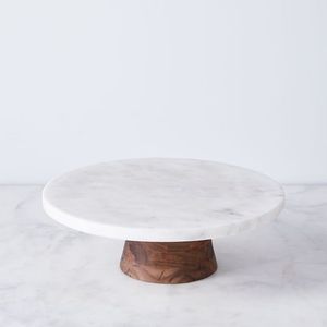 Customizable Minimalistic Round <b>Marble</b> <b>Cake</b> <b>Stand</b> with Wood Base Handmade Dessert Display Pedestal Party Home hotel - Product Image 2