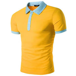 เสื้อโปโลแขนสั้นสีเบจสำหรับผู้ชายพร้อมปกและปลายแขนลายสีน้ำตาลผ้าฝ้ายอ็อกซ์ฟอร์ดระบายอากาศได้ดี - Product Image 1