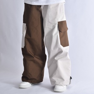 Two-Tone Brown <b>Cream</b> <b>Cargo</b> Pants <b>Men</b> Elastic Closure Color Blocked Breathable Waterproof Windproof Heated 100% Polyester Wide - Product Image 1