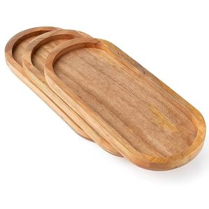 Plateau de service ovale moderne en bois, motif grain de noyer, résistant à la chaleur, léger, planche à fromage pour cérémonies de baptême et anniversaires - Product Image 1