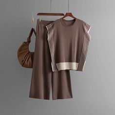 Casual Fitting Knit Women Sweater Suit Set Lightweight Knitted Pleated 100% Cotton Long Sleeve Crew Neck Pullover - Product Image 4