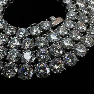 RB Gems <b>Iced</b> <b>Out</b> Round Cut Moissanite Hip Hop Tennis <b>Chain</b> Necklace Rhodium Plated Unisex 925 Sterling Silver - Product Image 1