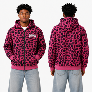 Sweat à capuche zippé pour homme, rose et noir à motifs floraux, 100% coton, coupe oversize, style vintage, streetwear, impression DTG personnalisée - Product Image 5