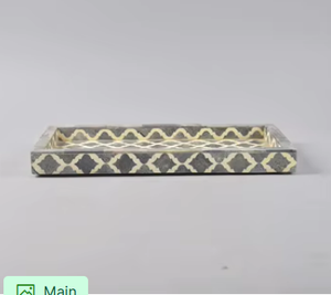 Bandeja de Servir Decorativa de Resina Gris y Hueso con Incrustaciones, Hecha a Mano, Elegante Plato Rectangular para Mesa de Centro con Diseño de Cuatro Hojas - Product Image 2