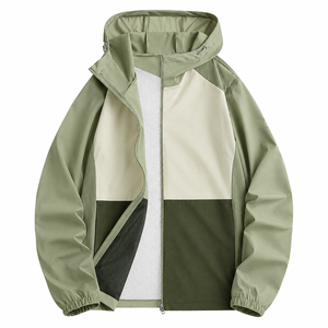 Unisex Hooded Color Block Windproof Jacket Full Zip Loose Fit Polyester Lightweight Casual Outdoor <b>Coat</b> for Spring Autumn - Product Image 6
