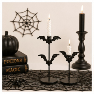 Wholesale <b>Matte</b> Black Iron Bat-Shaped Candelabra Taper Candle Holder Set for Spooky Halloween <b>Table</b> & Haunted Home Decor - Product Image 4