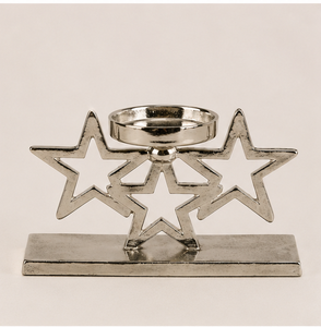 Modern Silver-Plated Triple Star Metal Candle Holder Decorative Tabletop Tealight <b>Stand</b> For Festive Home Decor & Wedding - Product Image 1