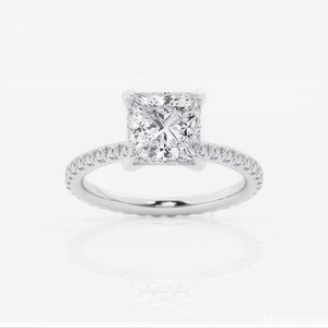 Anillo de Diamantes Princesa Dorado, Joyería de Lujo para Compromiso/Boda, Diamante Cultivado en Laboratorio IGI/GIA, Blanco, Unisex, para Regalos y Fiestas - Product Image 1