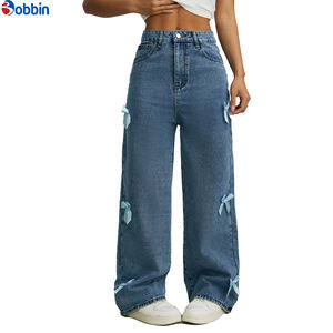 Nuevos Jeans de Moda para Mujer, Estilo Moderno, de Algodón, Anchos, Casuales, Simples, con Lazos, Lavados, de Cintura Alta, Lavables - Product Image 4