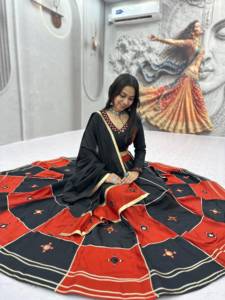 Traditional Indian Cotton <b>Floor</b>-<b>Length</b> Lehenga Choli Set Heavy Hand <b>Mirror</b> Gota Patti Lace Border Work Women Wedding Party Wear - Product Image 1