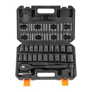 Set di chiavi a bussola a impatto da 23 pezzi con attacco da 1/2 pollice, a 6 punte, in acciaio legato Cr-V, misure SAE (da 7/16 a 1 pollice) e metriche - Product Image 1