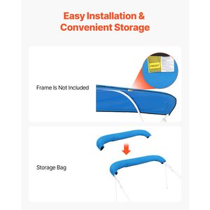 Tendalini Bimini a 4 Archi per Barche, Telo Impermeabile 600D con Protezione Solare, Borsa per il Trasporto, Nuova Condizione - Product Image 6