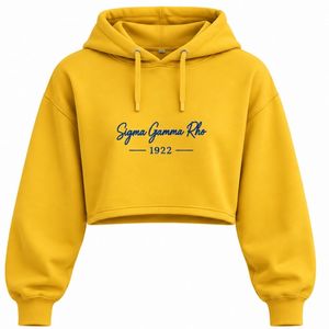 Sudadera con Capucha Corta para Mujer Sigma Gamma Rho, Letras Griegas Azules Personalizadas en Dorado, Sudadera con Capucha de Moda SGRho Sorority - Product Image 1