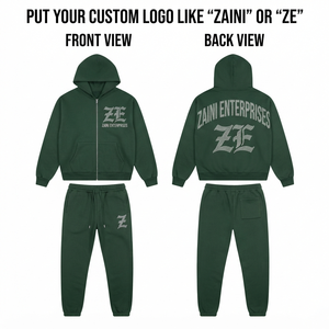 Conjunto Deportivo de Invierno para Hombre ZAINI, 350g, 100% Algodón Felpa, Verde Oscuro, Logotipo Personalizado en la Parte Delantera, Sudadera con Capucha y Pantalones Jogger - Product Image 1