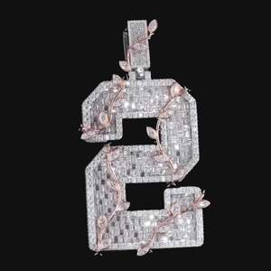 Custom Lab Grown Player Number <b>Pendant</b> 925 Silver Rose <b>Gold</b> Plated Diamond Number <b>Pendants</b> 1-11 Luxury Iced Out Charms wear - Product Image 3
