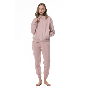 Ensemble de survêtement rose à capuche 2 pièces pour femme, coupe ample, manches longues, en molleton, couleur unie, longueur cheville - Product Image 6