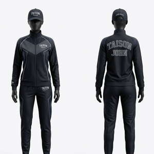 Women Baseball Tracksuit Premium 320 GSM Polyester Fleece White Body Navy Raglan Panels Embroidery Sublimation Custom Logo <b>Set</b> - Product Image 4