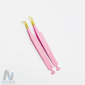 Juego de pinzas para pestañas con puntas doradas recubiertas de polvo rosa para bebé con corazón en la parte inferior pinzas de 90 grados, pinzas de 45 grados sostenibles - Product Image 6