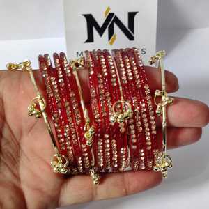 Pulseras rosas de cristal estilo Jhumki de Cachemira, juego de pulseras para novias, bodas y fiestas, precio mayorista premium, artesanía en cristal. - Product Image 3