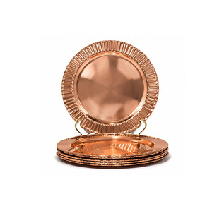 Round Gold Charger Plate Handmade Metal Polished Glam Design Party Use - Product Image 2