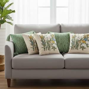 SOGA Juego de 5 Fundas de Almohada de Tela para Decoración del Hogar, Diseño Chevron Verde con Borlas y Estampado Botánico, Modelo D0100X3N6N2 - Product Image 3