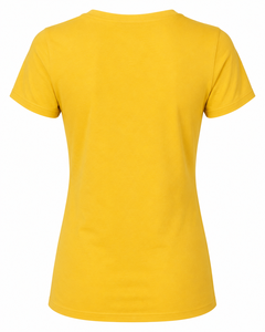 Camiseta Amarilla de Cuello en V para Mujer, Manga Corta, Color Sólido, Informal, Transpirable, Corte Regular, Algodón Jersey, Primavera Verano - Product Image 2